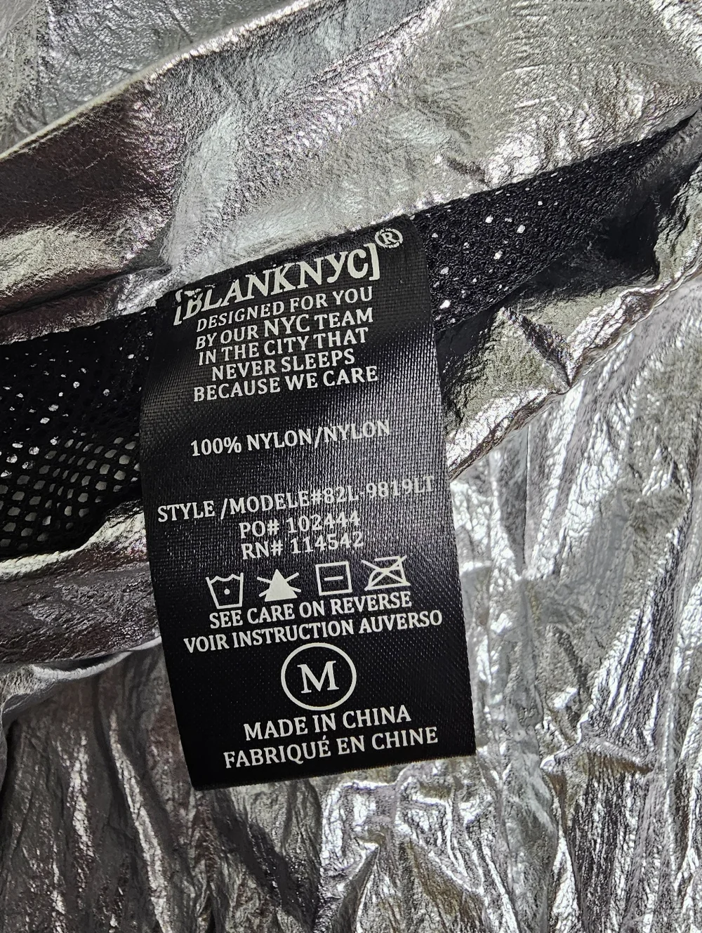 Blank NYC Reversible Shiny Silver Black Metallic Jacket Windbreaker Hood Medium